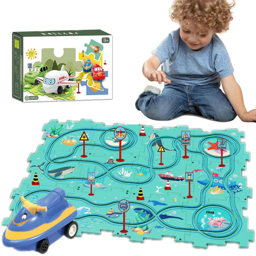 The Moka Baby™ Puzzle Racer Car Track Set