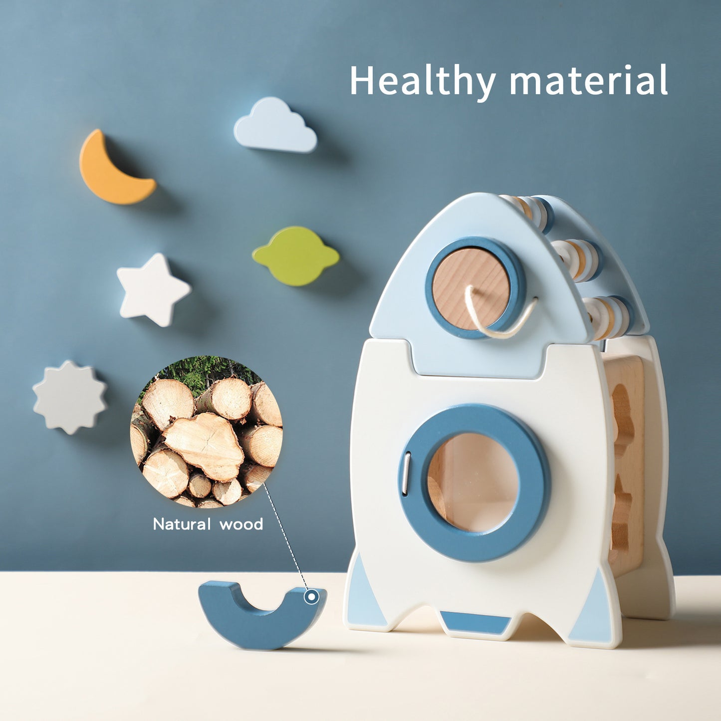 The Moka Baby™ Wooden Rocket Shapes Sorter